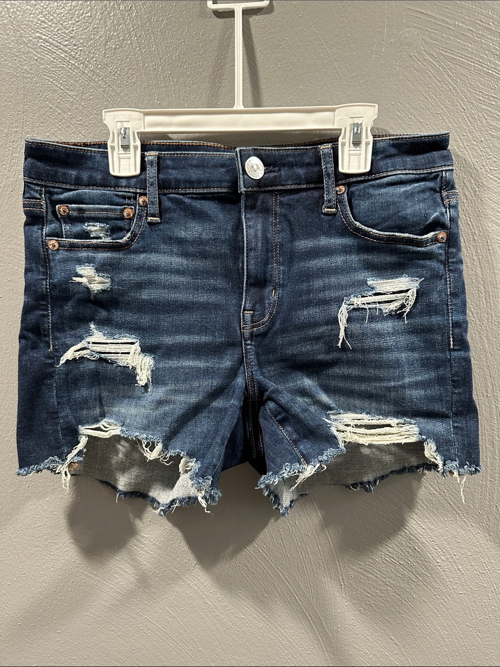 American Eagle Outfitters Dark Blue Distressed Denim Shorts